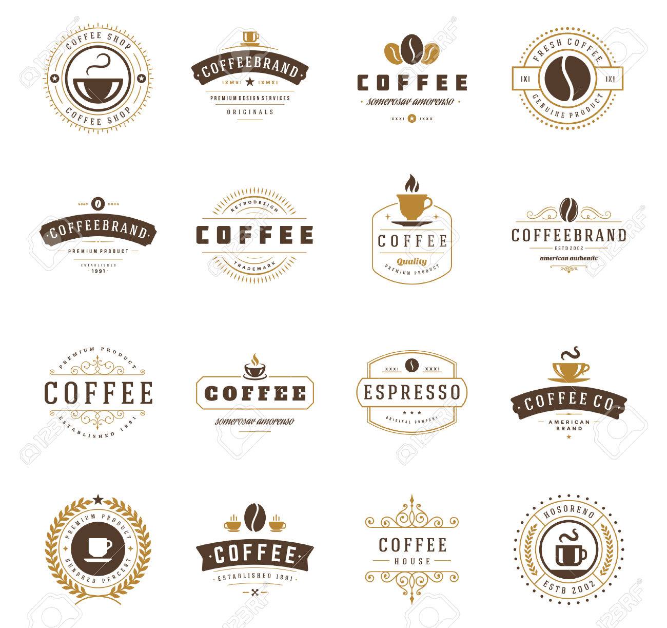 Coffee Shop Logos Badges And Labels Design Elements Set Cup Royalty Free Cliparts Vectors And Stock Illustration Image 48325026