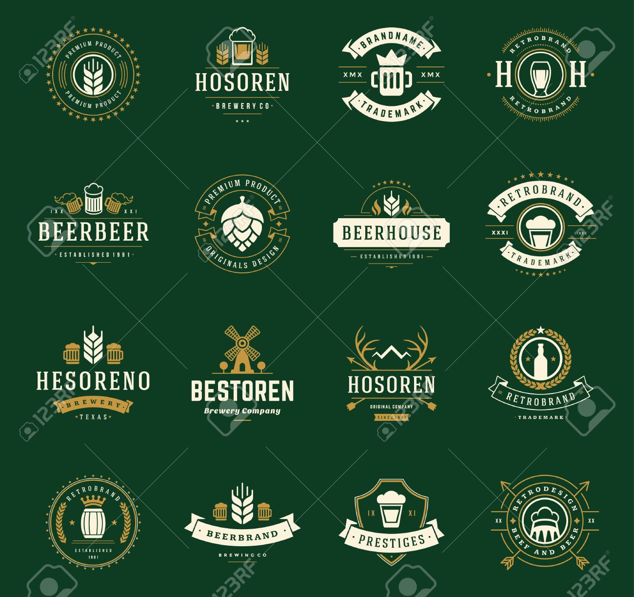 Set Beer Logos, Badges and Labels Vintage Style. Design elements retro vector illustration. - 48325029 Set Beer Logos, Badges and Labels Vintage Style. Design elements retro vector illustration. - 48325029