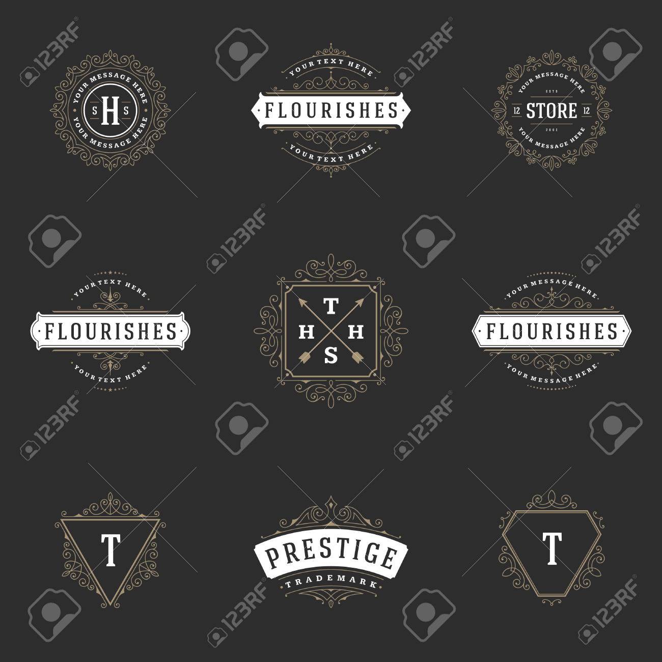 royal design templates set flourish calligraphic elegant ornament lines luxury label crest sign