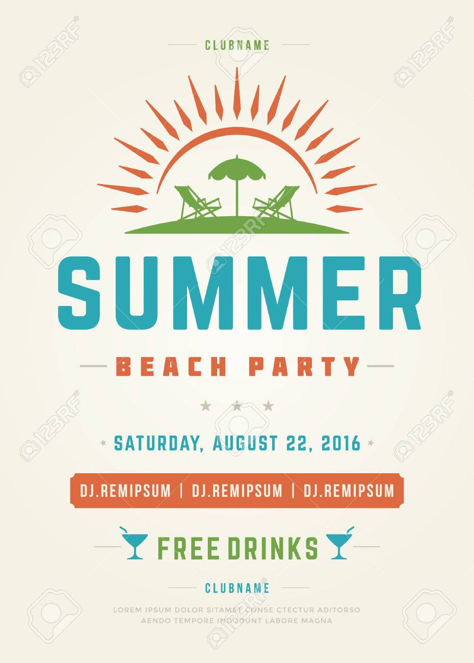 retro summer holidays beach party poster or flyer design template