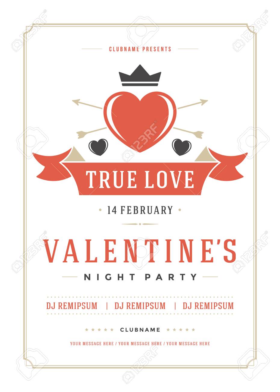 happy valentines day party invitation or poster vector illustration valentines party invitation