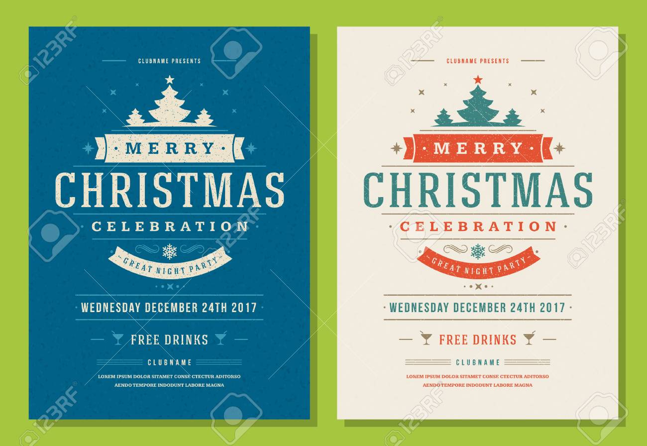 christmas party invitation retro typography and decoration elements