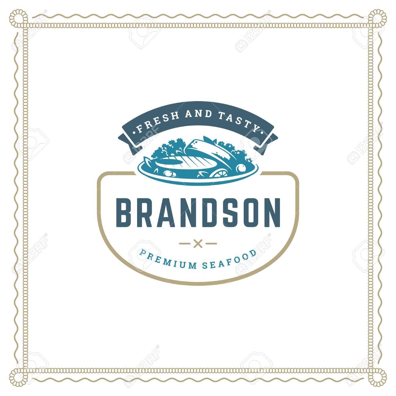 Seafood Restaurant Logo Vector Illustration Market Emblem Fish