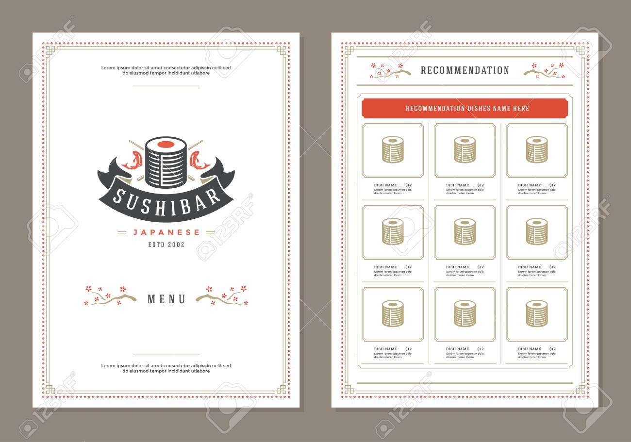 sushi restaurant menu design and vector brochure template roll