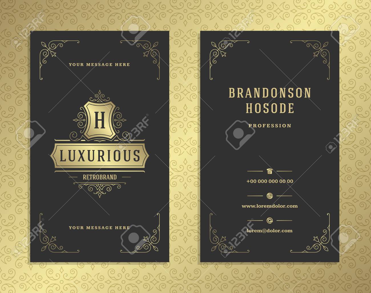 Luxury Business Card And Golden Vintage Ornament Logo Vector Royalty Free Cliparts Vectors And Stock Illustration Image 115704856