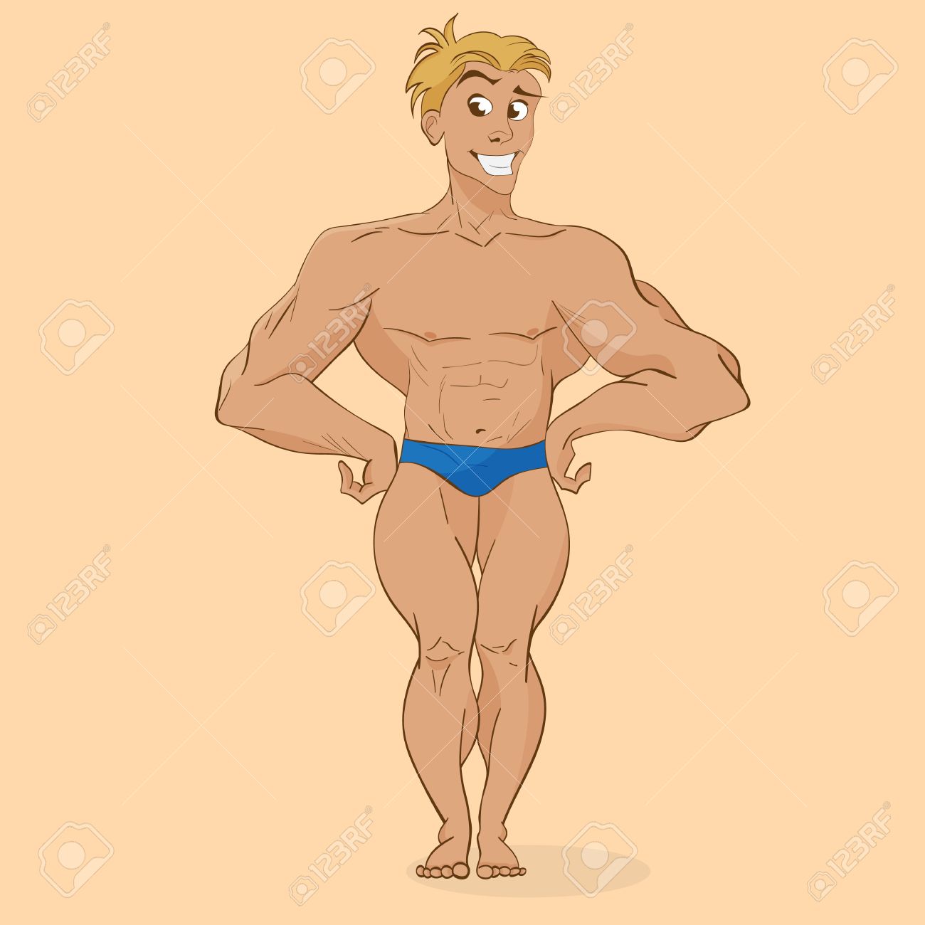 笑みを浮かべて筋肉男 アスレティック トレーナーの漫画ベクトル イラストのイラスト素材 ベクタ Image