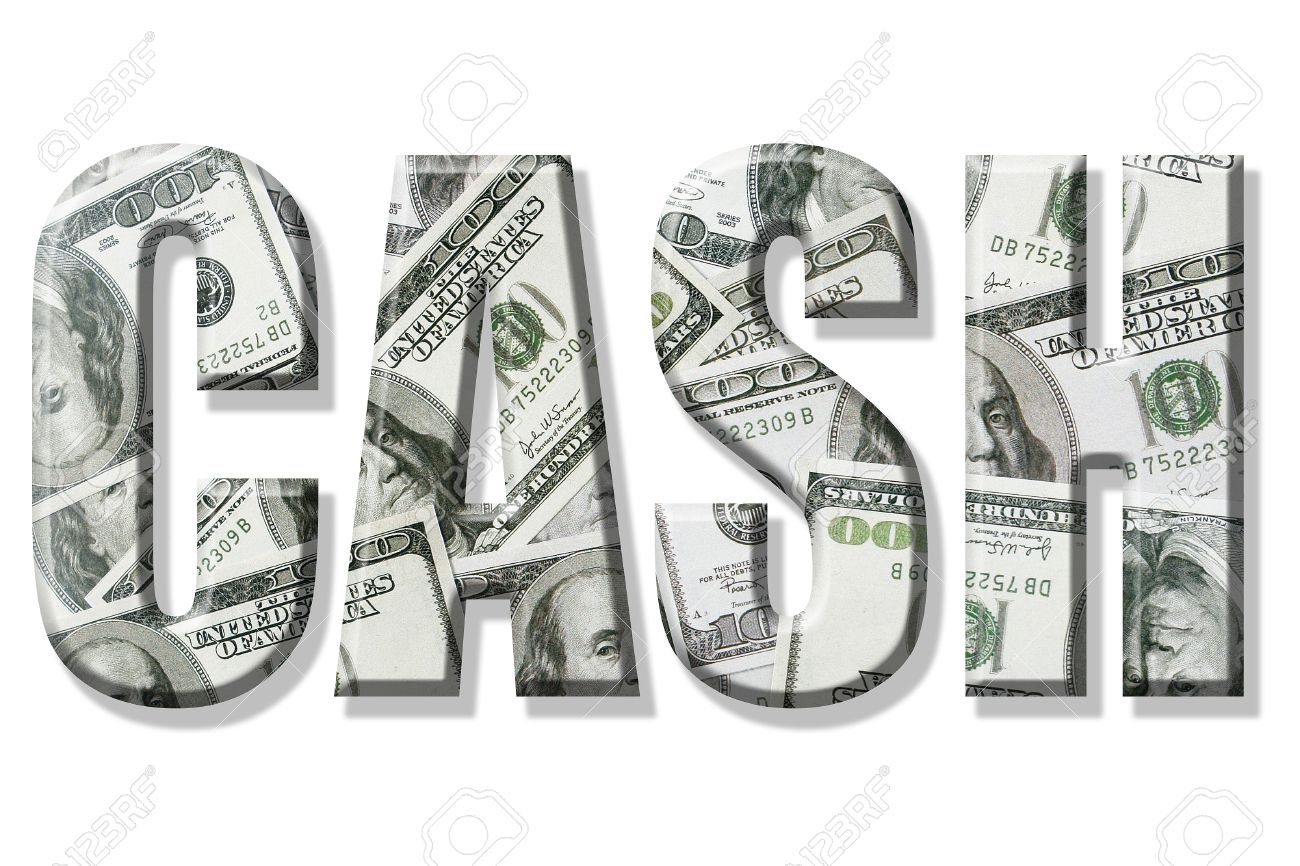 cash word superimposed on one hundred dollar bill background stock