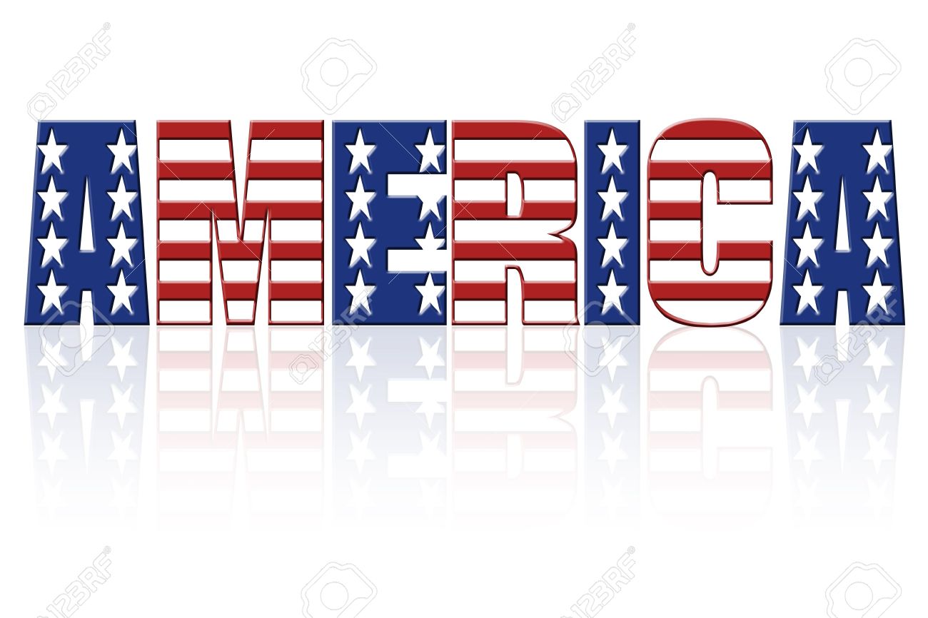 america word with superimposed american flag star and stripe stock