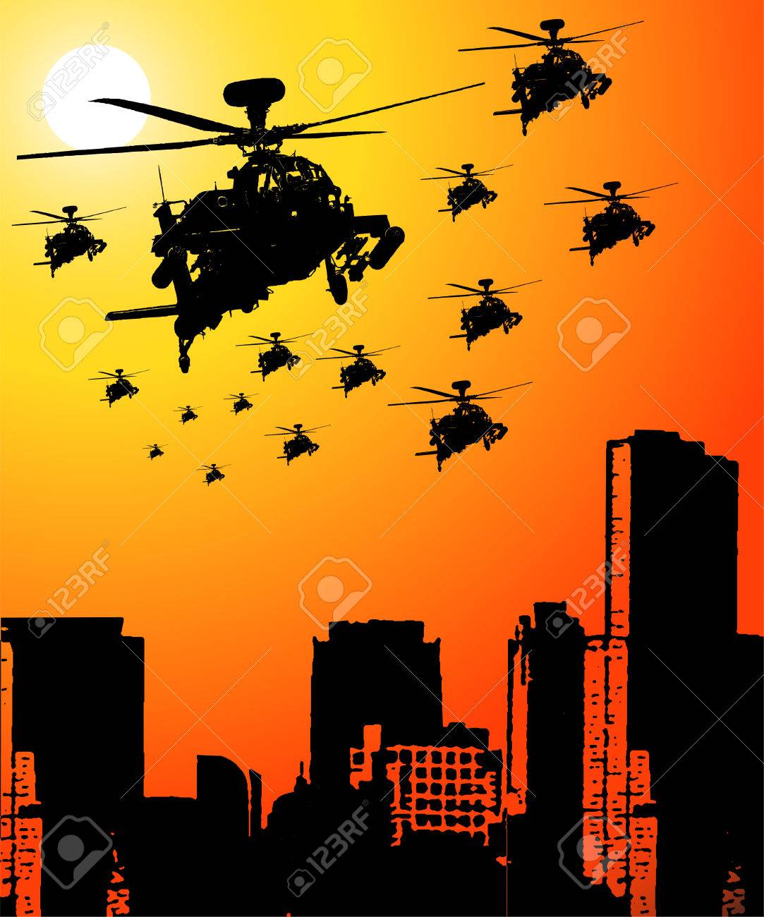 夕暮れ時に操作の戦争 別のグラフィックはすべて別々 のレイヤーに簡単 に移動したり 個別に編集します ファイルは 品質の損失なしに任意のサイズにスケールできます のイラスト素材 ベクタ Image