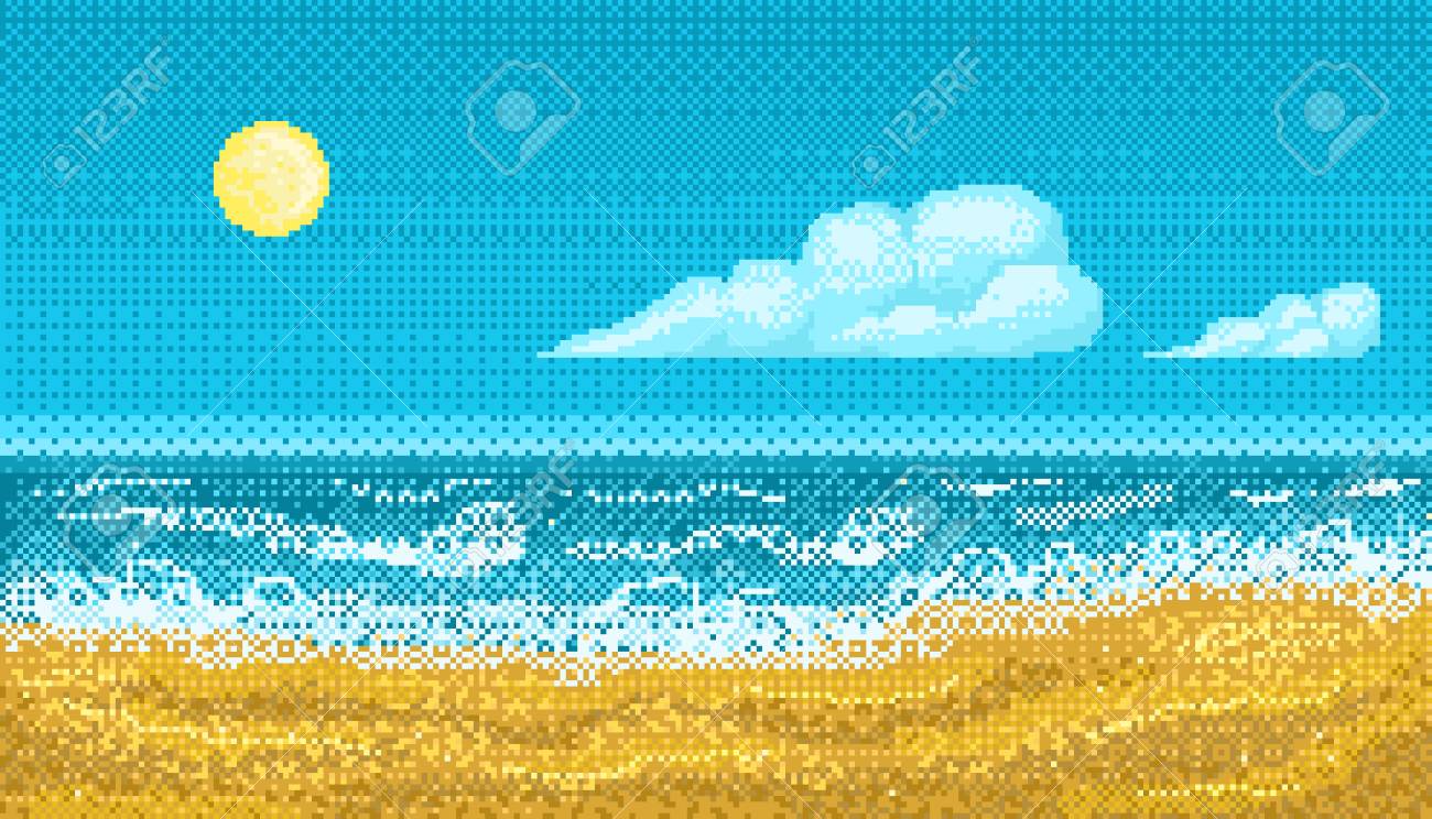 ピクセル アート海の海岸と海の景色 のイラスト素材 ベクタ Image