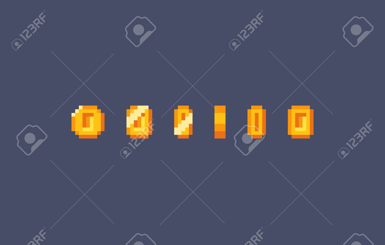 픽셀 아트 골드 코인 애니메이션입니다. 벡터 일러스트 레이 션 로열티 무료 사진, 그림, 이미지 그리고 스톡포토그래피. Image  90080825