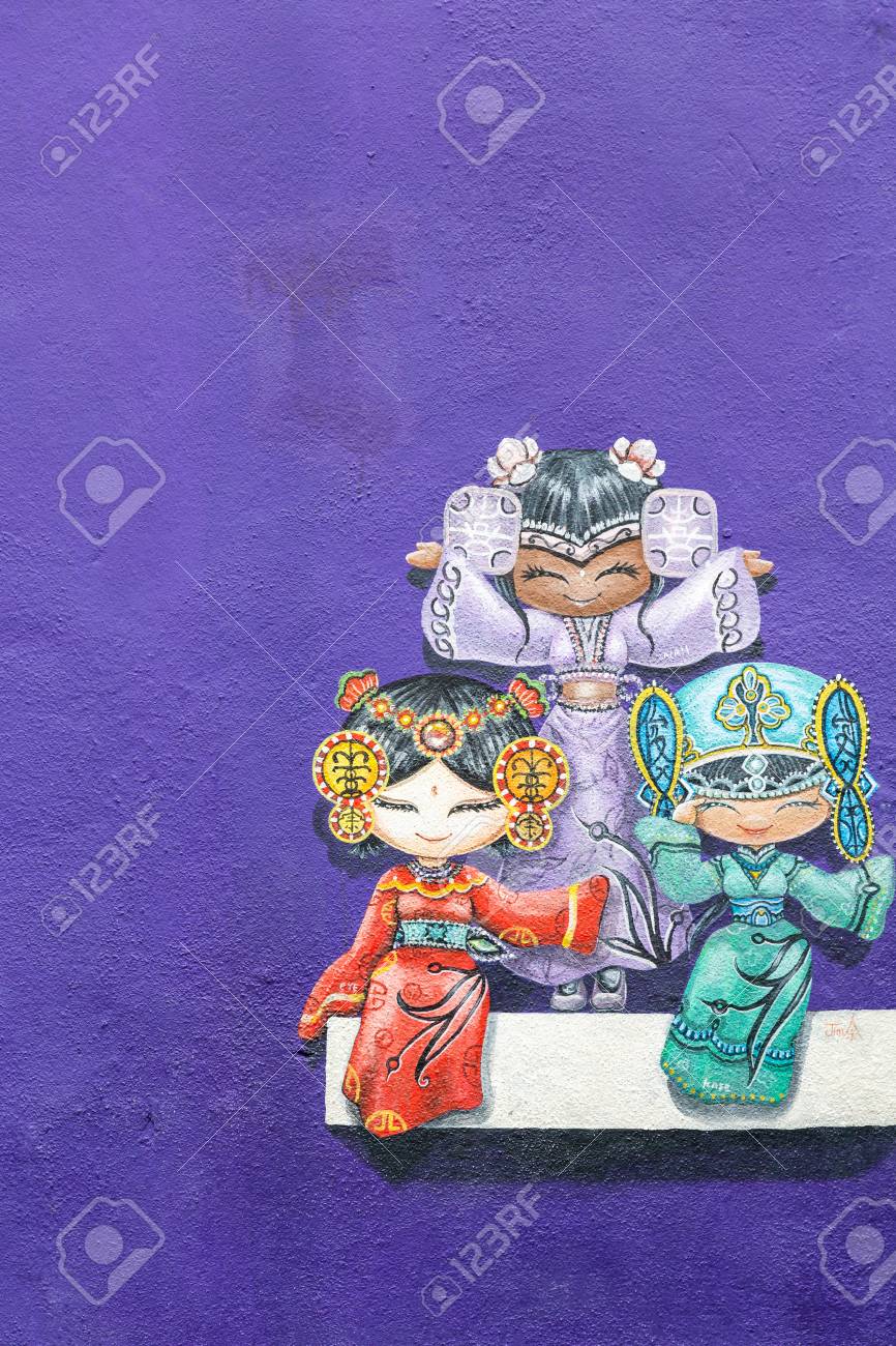 Malasia Dic 23 De 2015 Arte De La Calle En La Pared De Tres