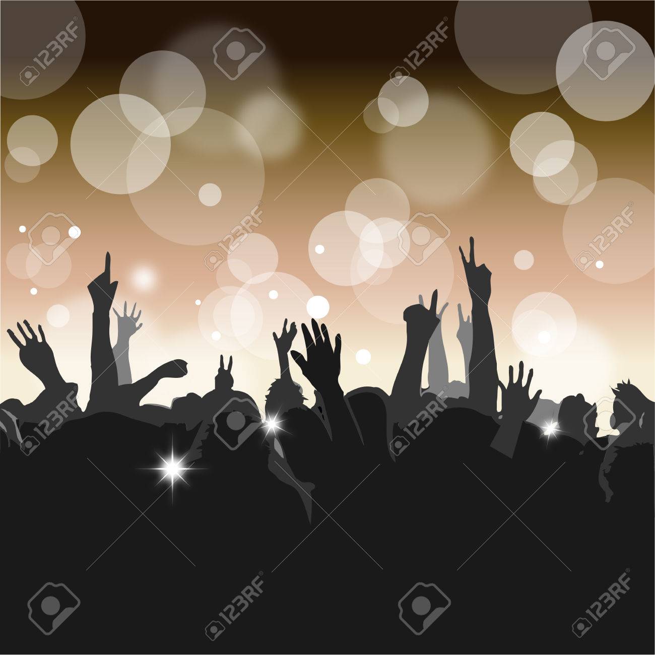 群衆の中でのコンサートやクラブでシルエットとのイラスト素材 ベクタ Image