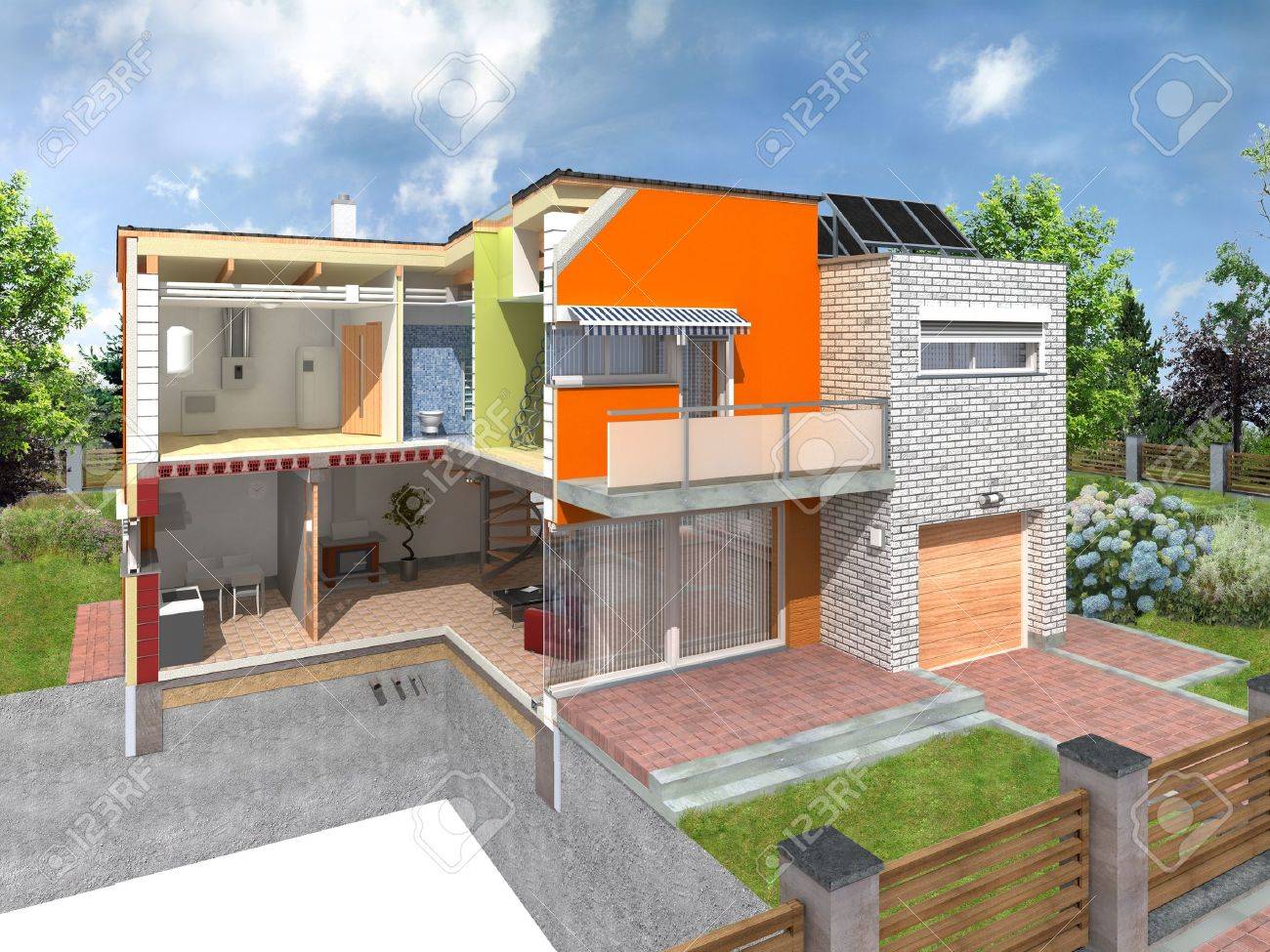 Casa Moderna En La Sección Con Visible Concept Infraestructura De La ... Casa Moderna En La Sección Con Visible Concept Infraestructura De La ...