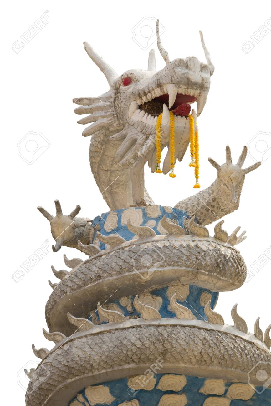 白い背景の上の美しい白い竜の像 の写真素材 画像素材 Image