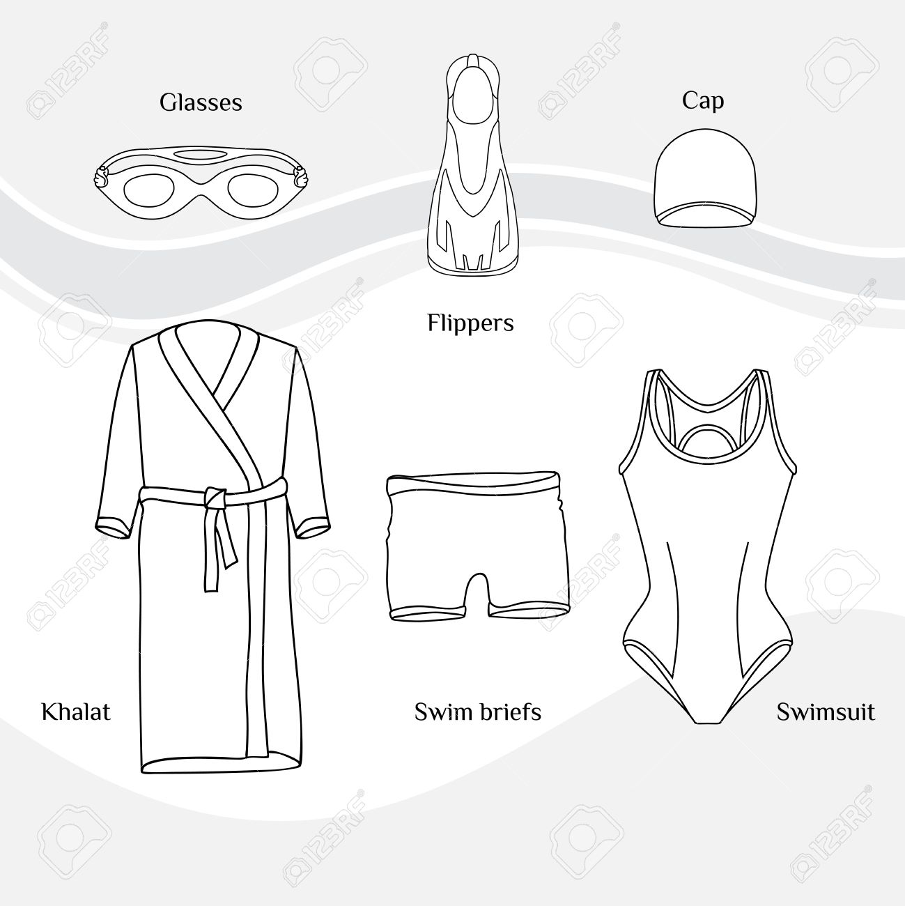 Ropa Para Los Nadadores. Ropa De Swimfins. Aletas De Natación. Aletas. Flippers. Vidrios La Natación. Khalat Para Nadar. Swim Informa. Racing Breve. Gorro Baño. Traje De Baño. Cosas