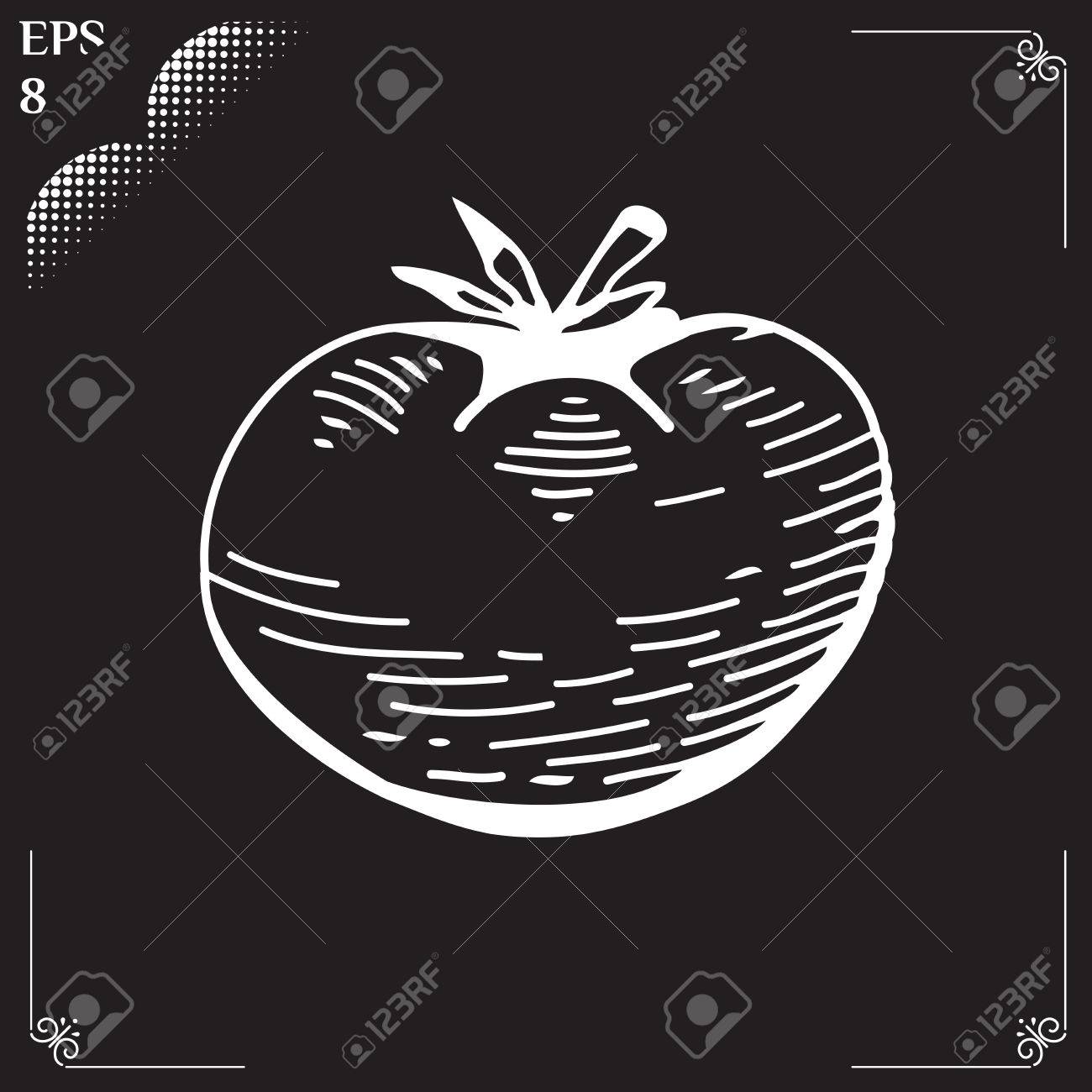 野菜の有機食品のトマト ベクトル イラスト トマト チョークで描きます トマトの漫画の実例 黒の背景にトマトを彫刻のイラスト のイラスト素材 ベクタ Image