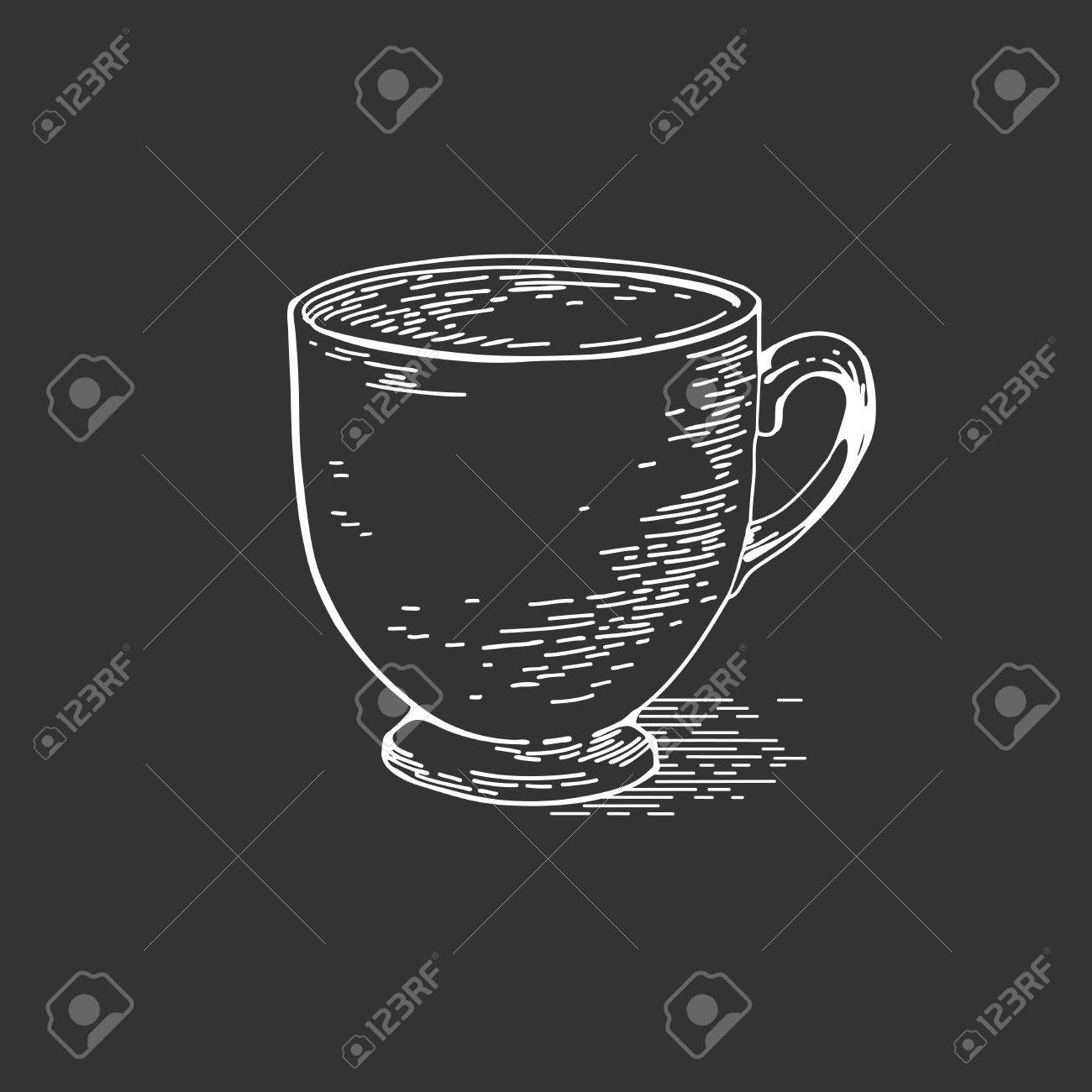 チョークの手描きのスケッチのビンテージ カップ縞ランドマーク黒板