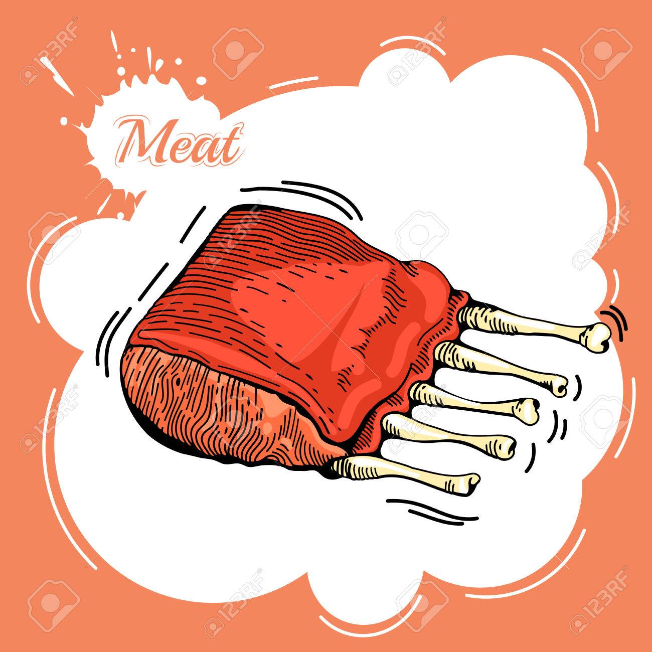 肉手描き 肉のコラージュ ステーキのお肉のイラスト ロゴベクトルの手は肉の要素を描画します ビジネス ランチ バーベキュー リブ バーベキュー スペアリブ のイラスト素材 ベクタ Image