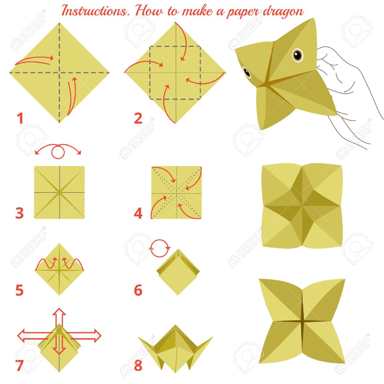 Instructions How To Make Paper Dragon Animal Tutorial Step By