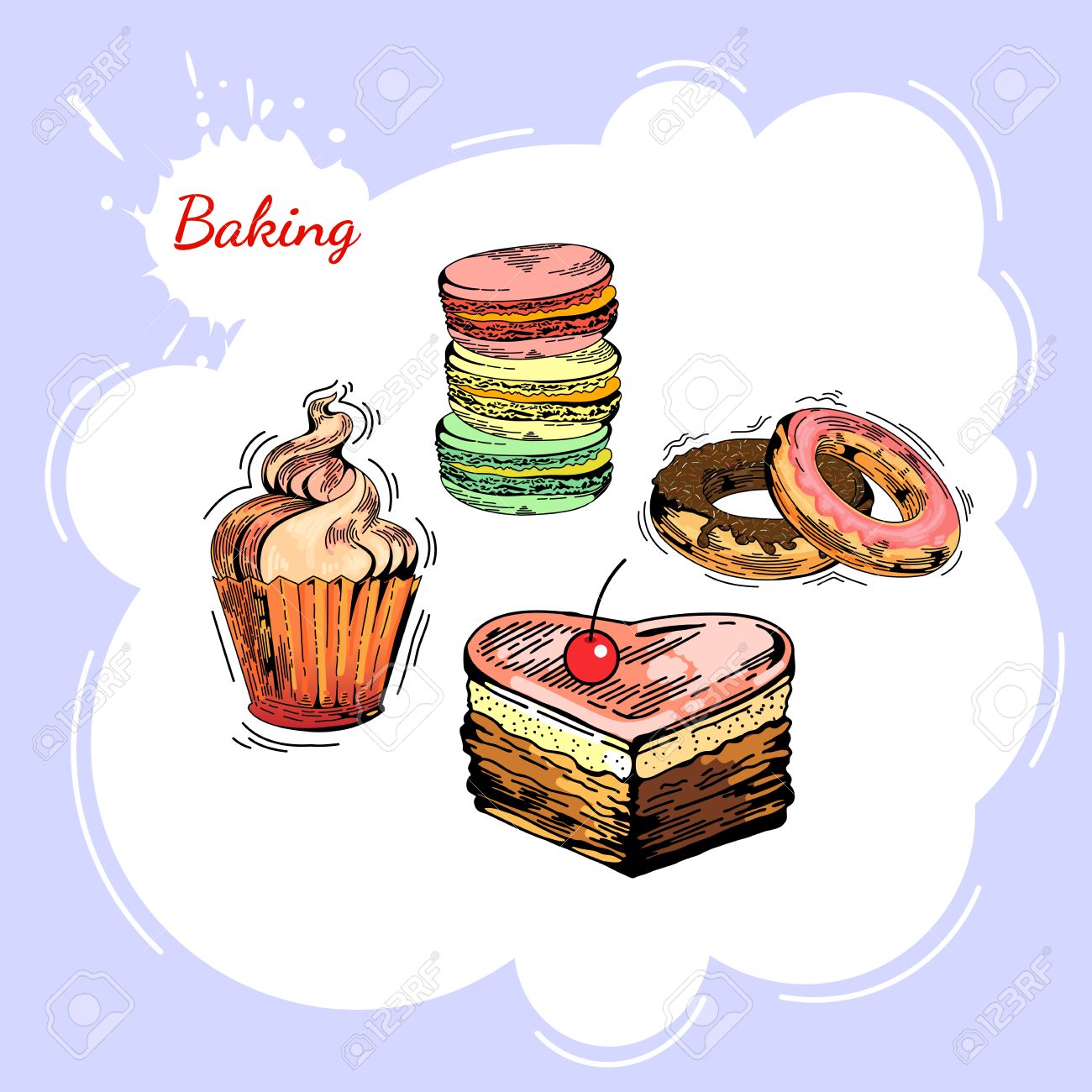 vector set of bakery sweets hand drawing pastry bakery products bakery websites