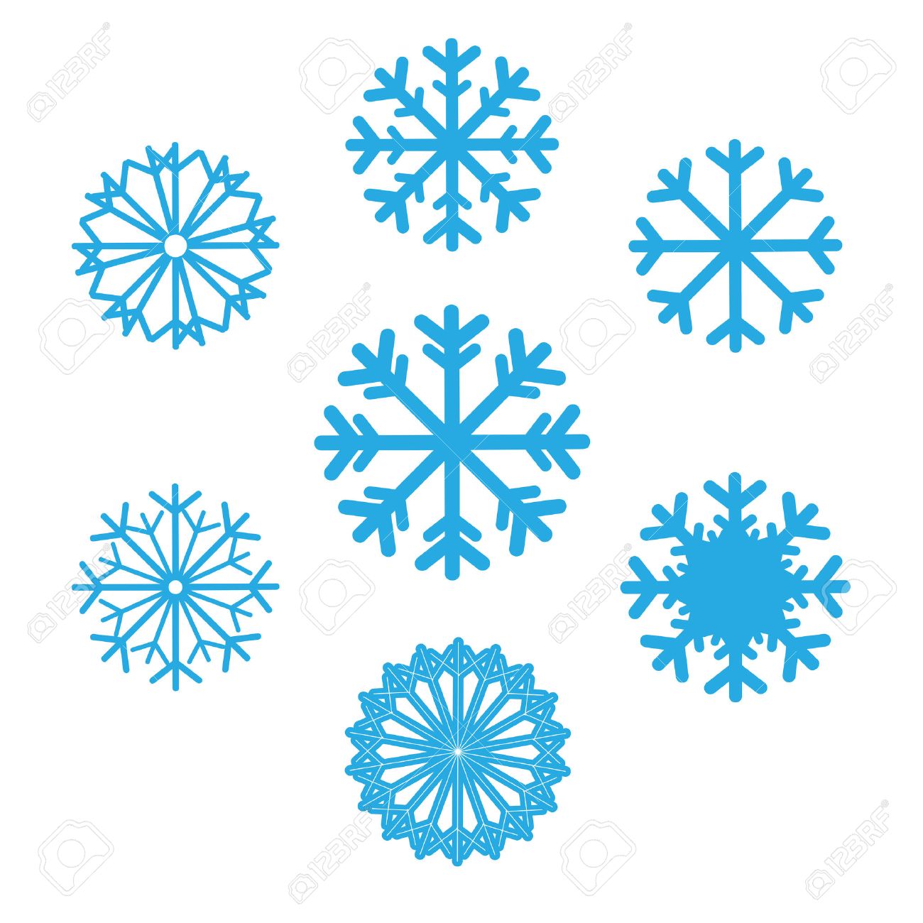 Ensemble D Icones Vectorielles Flocons De Neige Fond Pour L Hiver Et Le Theme De Noel Set Flocons De Neige De Forme Differente Plat Flocon De Neige Bleu Badge Sur Fond Isole Clip Art