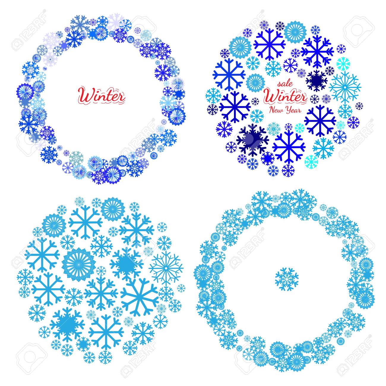 新年のお祝い絵文字 マンダラ 雪の結晶を作ったサークル形状 クリスマスと新年のバナーを設定します クリスマス カード バナーまたはスノーフレークとチラシのデザイン要素 のイラスト素材 ベクタ Image