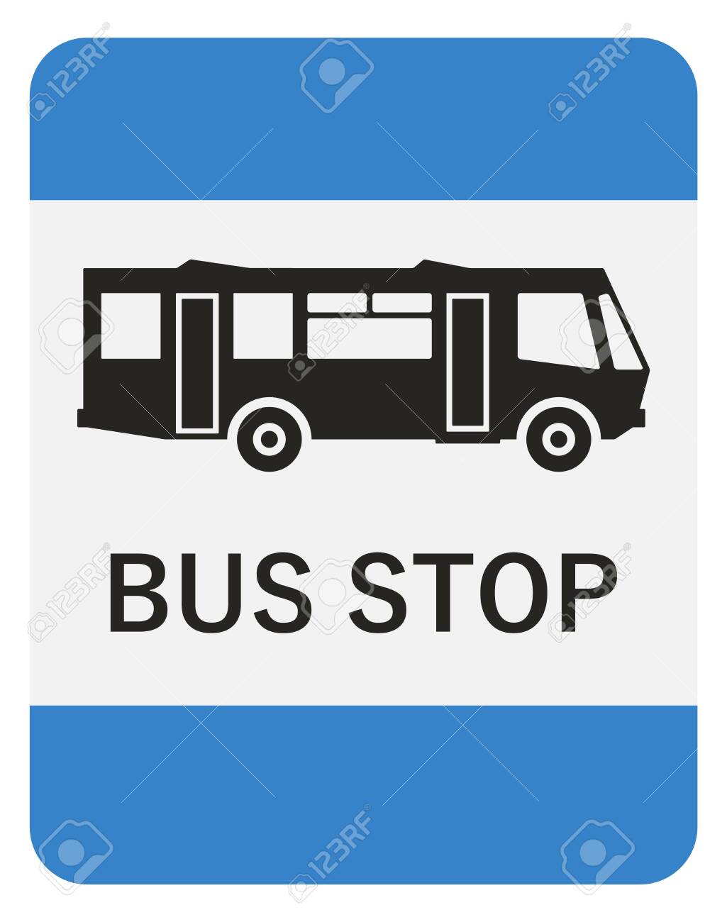 Bus Stop Road Sign Black Simple Icon On White Background With Blue Canvas の イラスト素材 ベクタ Image