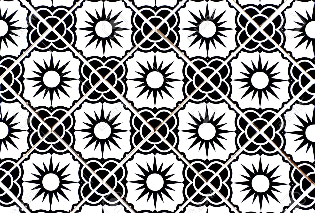 Banque dimages carreaux de céramique avec motif fleur et sun en noir et blanc