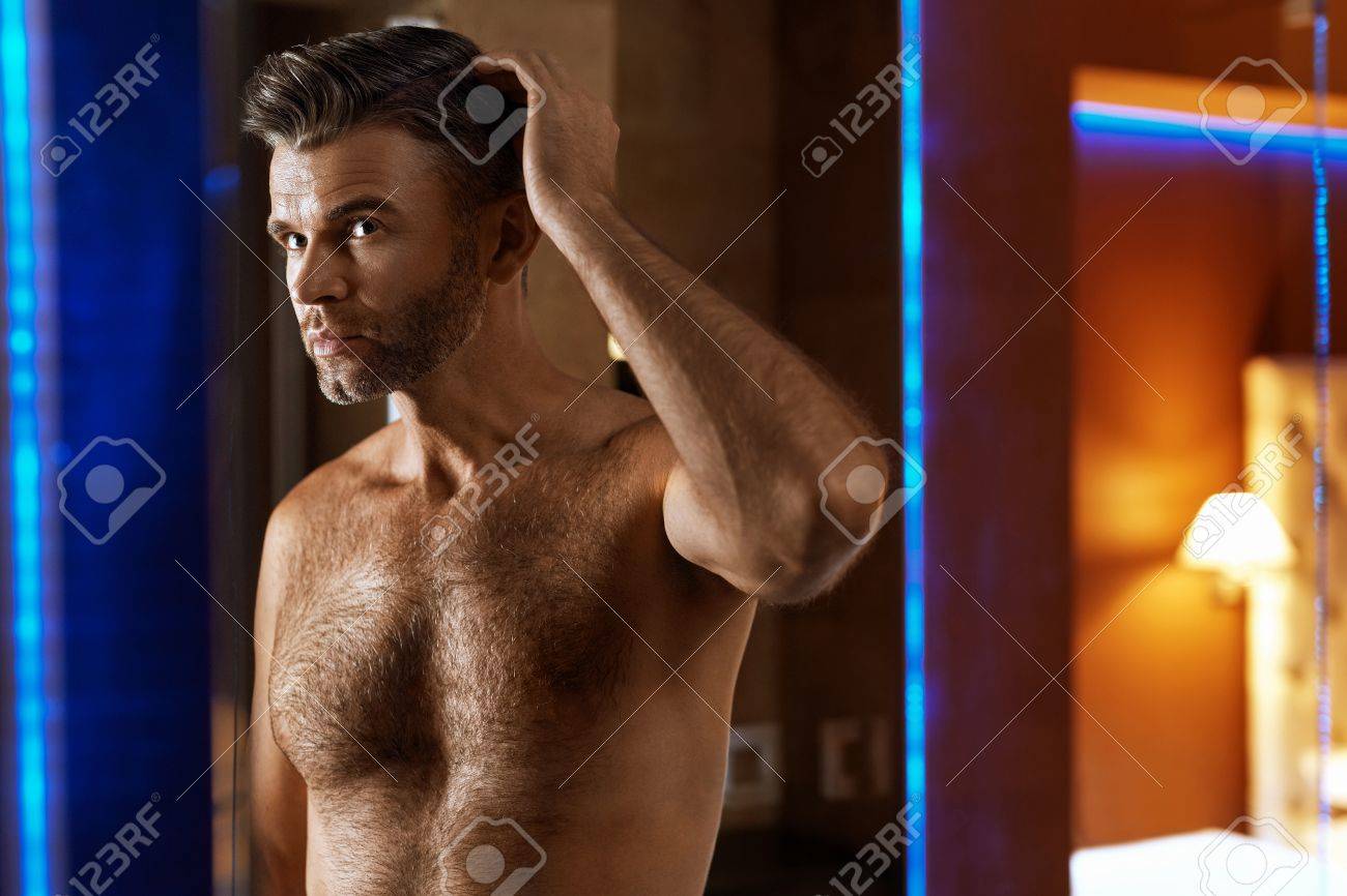 Men Hair Care. Portrait Of Handsome Sexy Man With Naked Body
