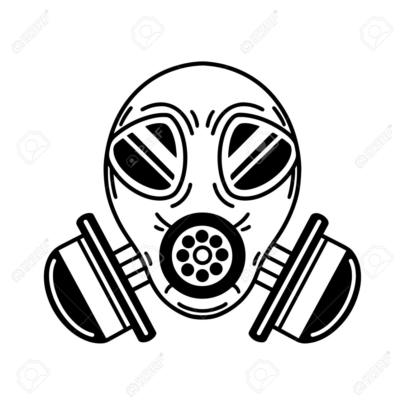 Gas Mask Vector Icon. Respirator For Protection Against Nuclear,  Biological, Chemical Weapons. Army Equipment Silhouette. Simple Sketch,  Black Outline Isolated On White. Clipart For Logo, Apps, Web Royalty Free  SVG, Cliparts, Vectors,, image size:1300x1300