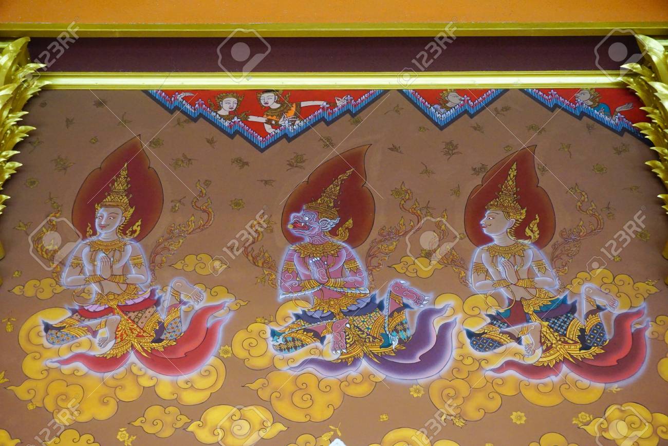 Arte Tradicional Tailandes Estilo De Pintura En La Pared Del
