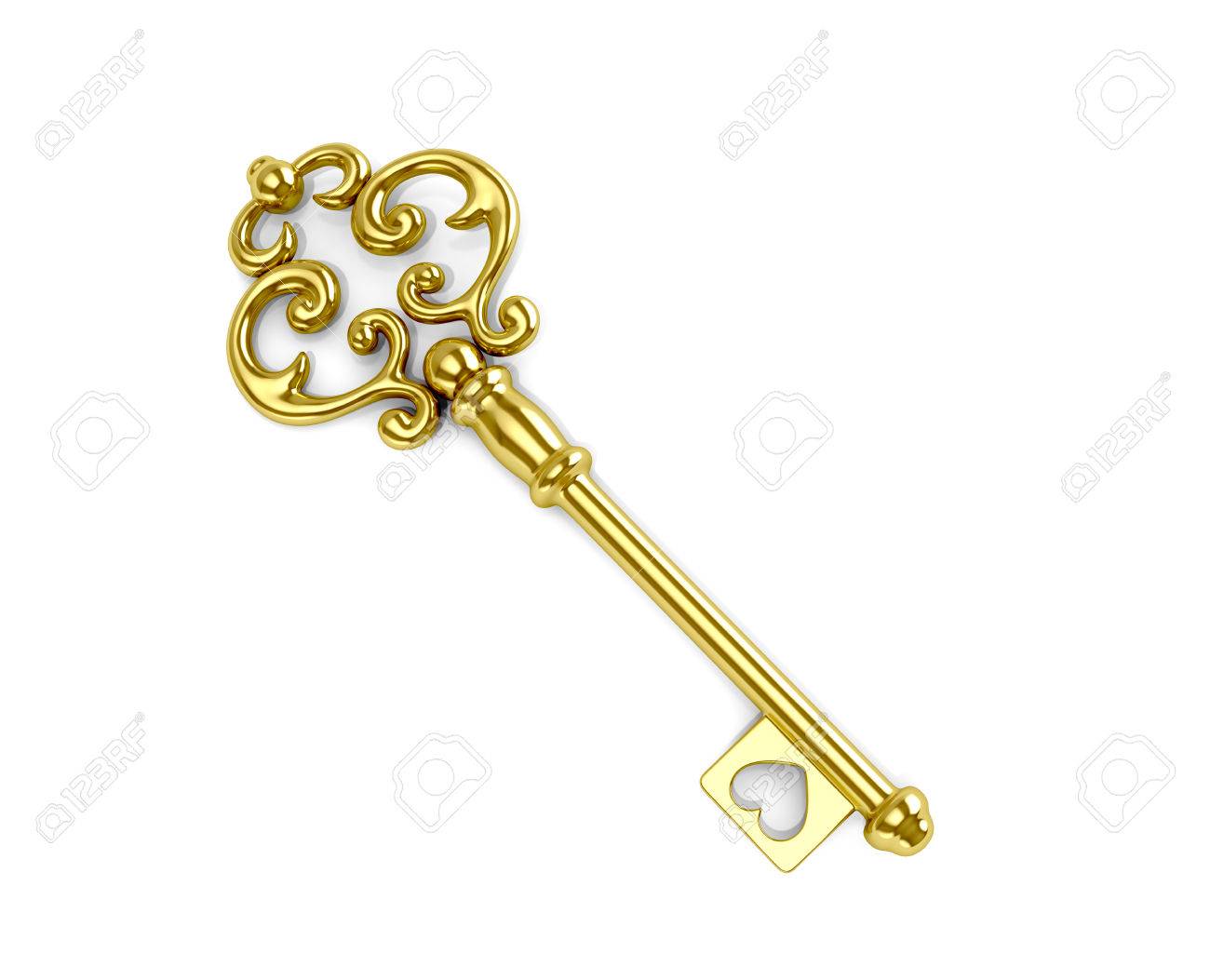 白地に金色の鍵 心の底からのキー 3 D イラスト の写真素材 画像素材 Image