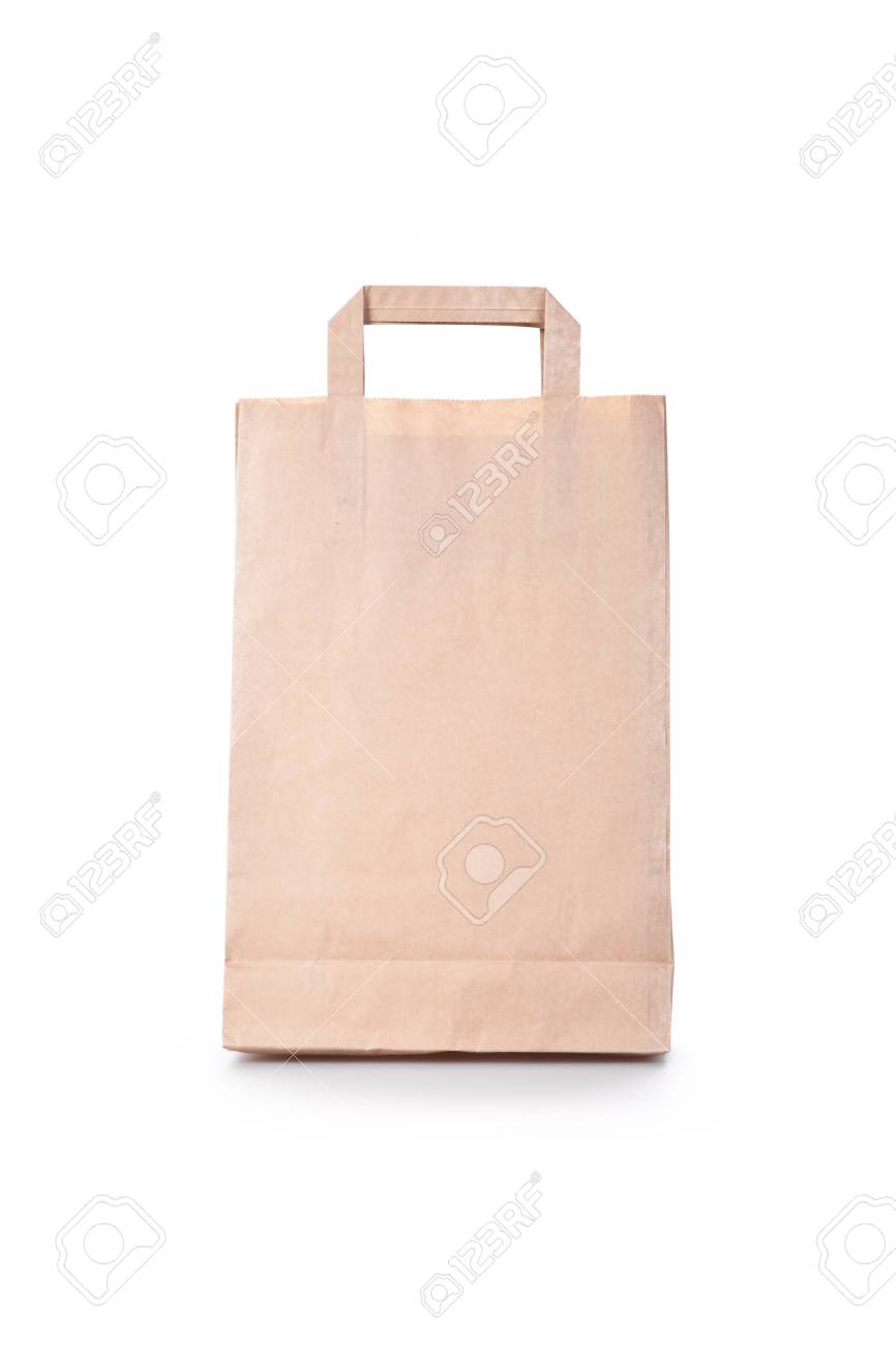 Braunem Papier Einkaufstasche Auf Weißem Hintergrund Lizenzfreie Fotos,  Bilder Und Stock Fotografie. Image 15789550.