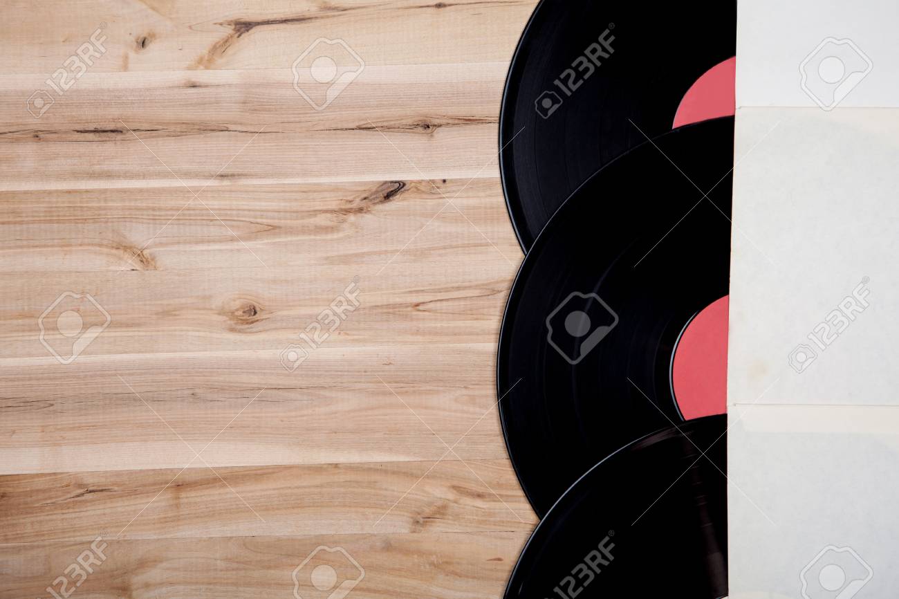 Top View Of Vinyl Records Over Wooden Table Stock Photo Picture And Top View Of Vinyl Records Over Wooden Table Stock Photo Picture And