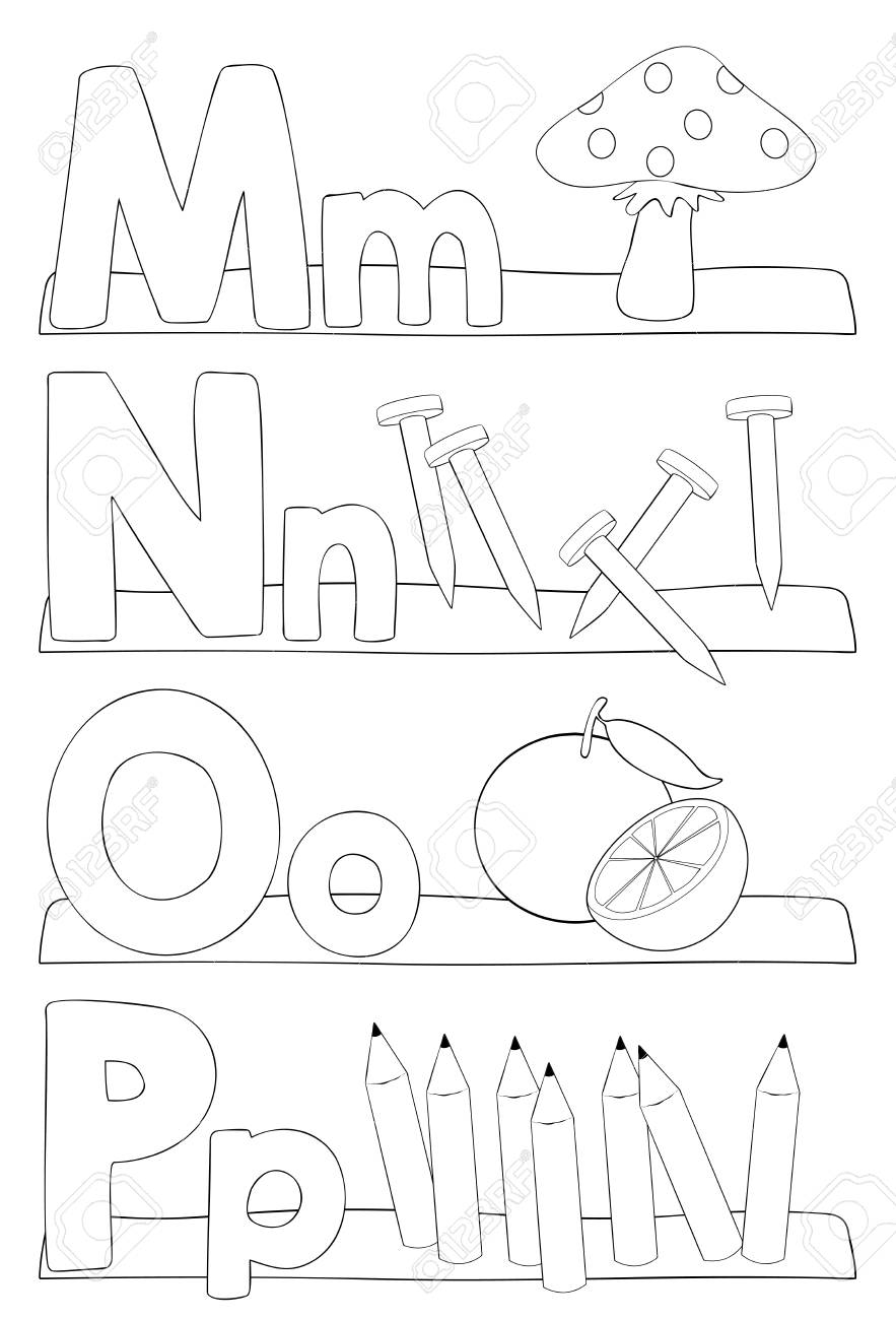 Alphabet Education Coloring Page For Kids Learning Letters M N