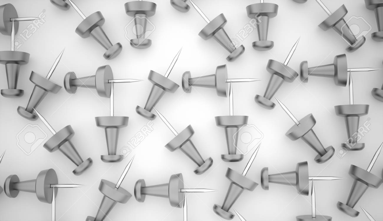 many silver push pins concept rendered stock photo picture and