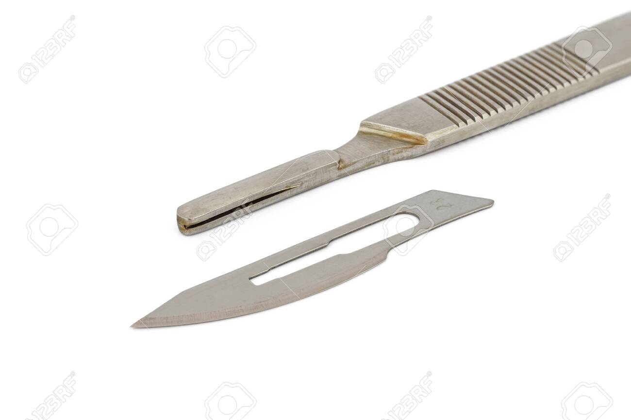 Photo Of Surgical Blade And Handle On White Background Stock Photo Picture And Royalty Free Image Image 120244390
