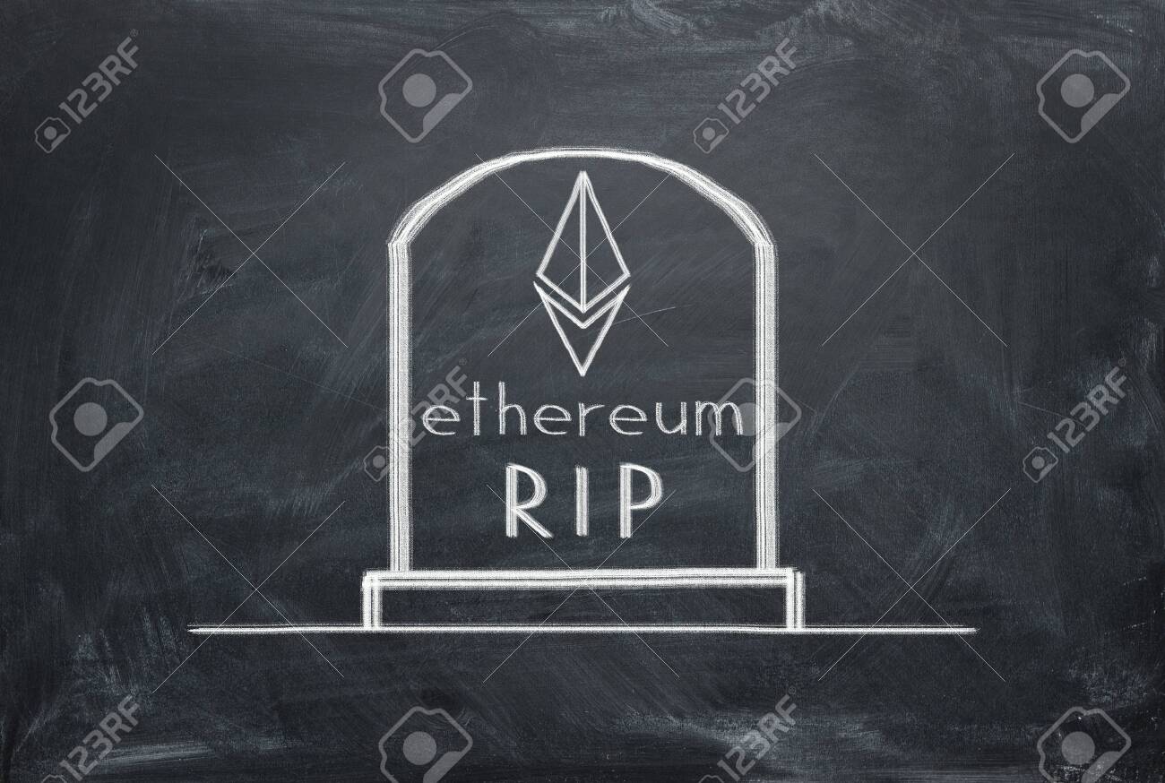 이더리움(eth) 묘비에 글씨를 찢습니다. 암호 화폐 사기 및 사망 개념. 검은 칠판 그림 분필에 그래프. 로열티 무료 사진, 그림,  이미지 그리고 스톡포토그래피. Image 118826153