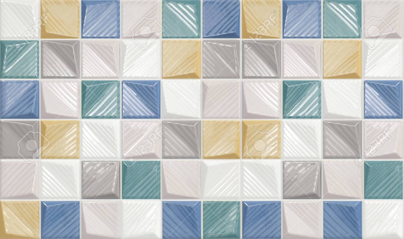 White Yellow Blue Green And Grey Convex Ceramic Tiles With