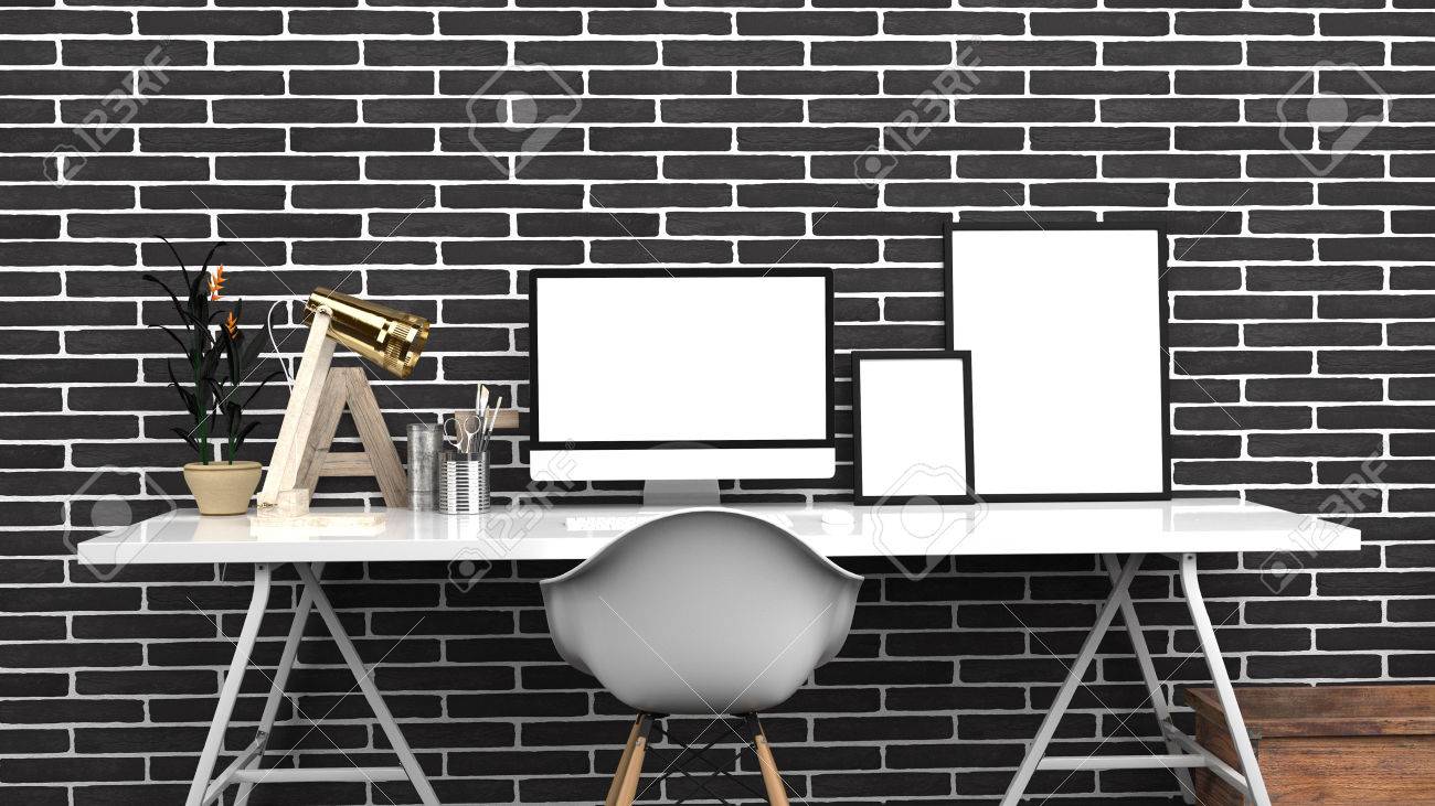 creative home office modern studio or contemporary workspace interior mock up blank desktop computer interior contemporary black modern office o15 modern