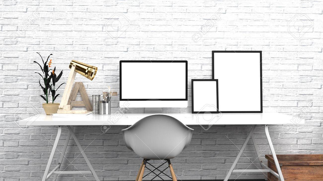creative home office modern studio or contemporary workspace interior mock up blank desktop computer interior contemporary black modern office43 modern