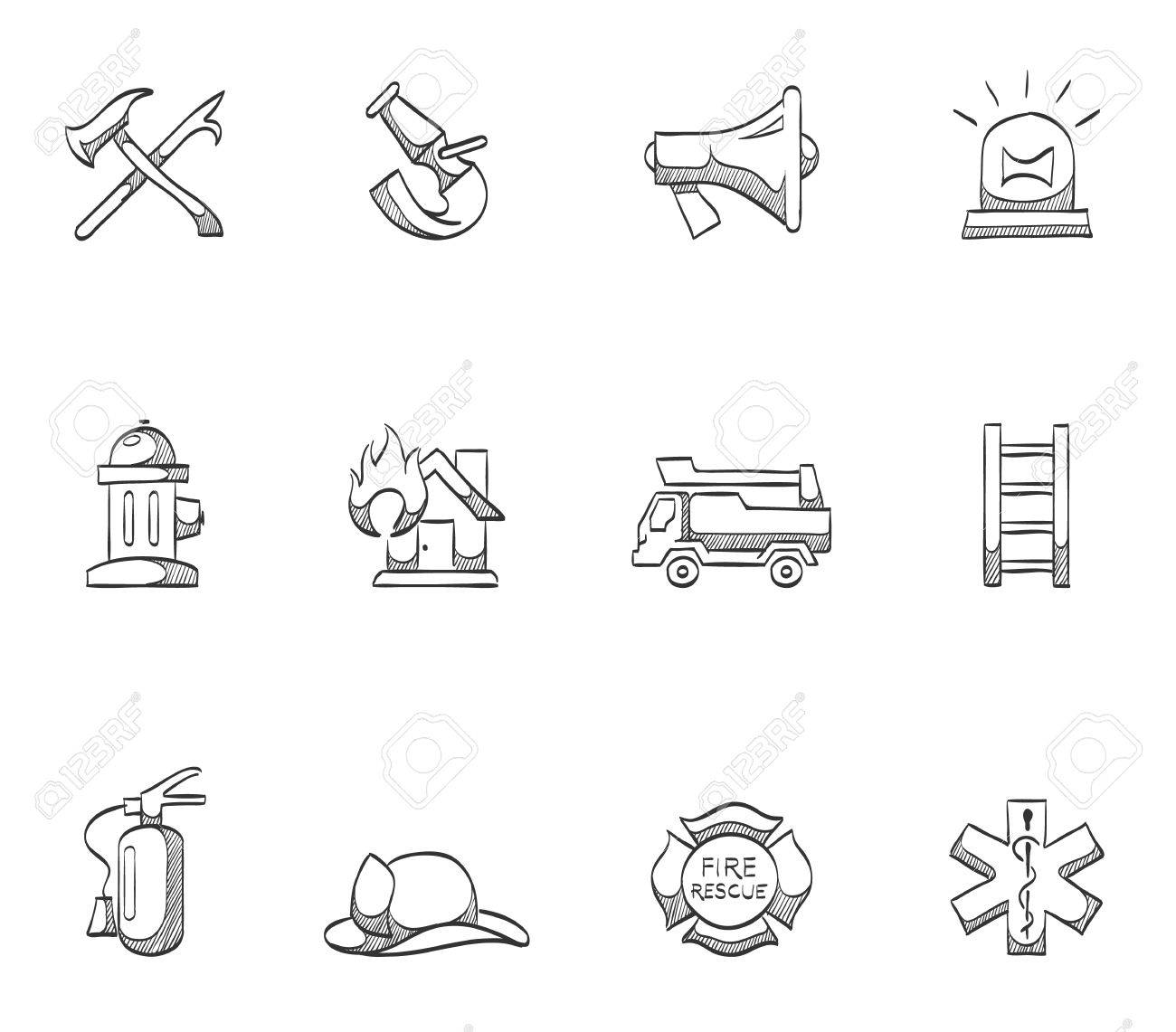 firefighter icon series hand drawn sketches royalty free cliparts