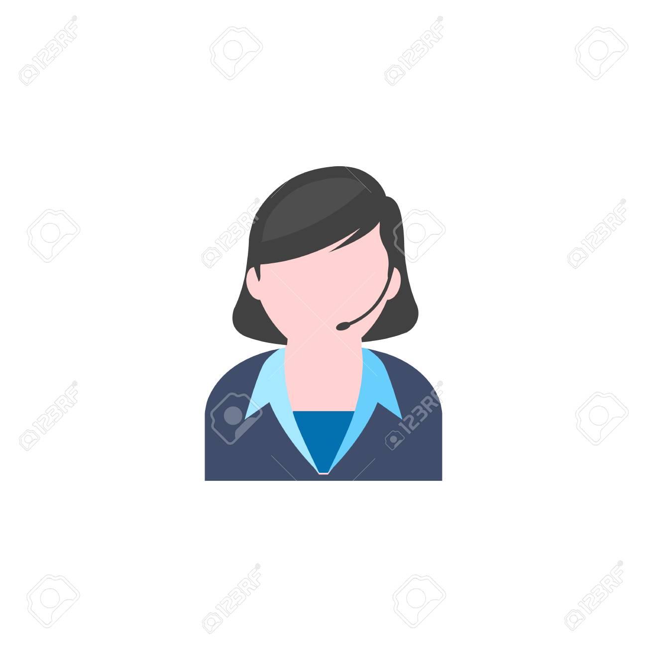 フラット カラー スタイルの女性受付アイコン コール センター サポート ヘルプ デスクのイラスト素材 ベクタ Image