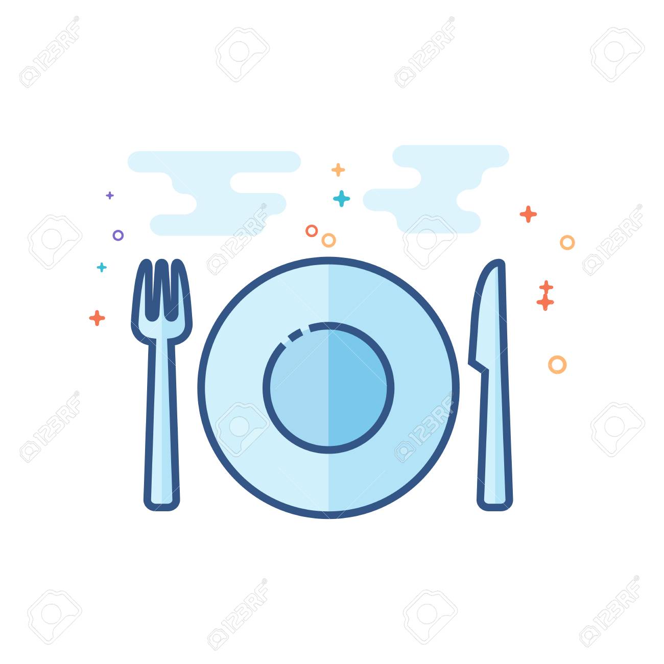 輪郭を描いたフラットカラースタイルの料理アイコン ベクトルイラスト のイラスト素材 ベクタ Image
