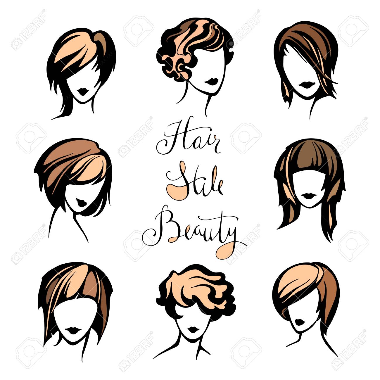 Conjunto De Vectores De Color Del Logotipo Estilizado Con Peinados De Las Mujeres Elegante Coleccion De Peinados De Moda Para El Pelo Corto Para La Belleza Ilustraciones Vectoriales Clip Art Vectorizado Libre