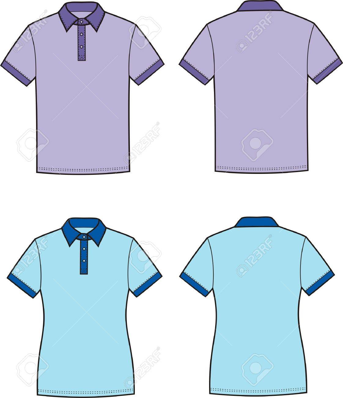 ベクトル イラスト男性 S と女性 S のポロの T シャツの前面と背面ビュー のイラスト素材 ベクタ Image