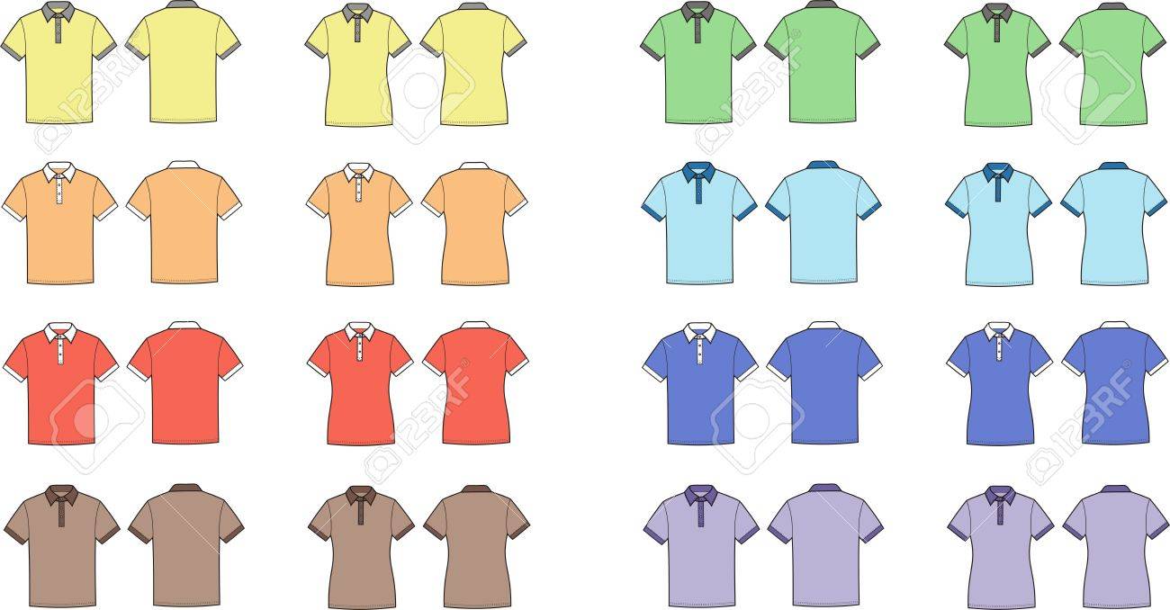 ベクトル イラスト男性 S と女性のポロの T シャツの前面と背面ビュー異なる色 のイラスト素材 ベクタ Image