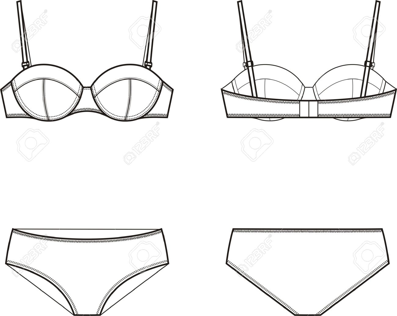 女性の下着のベクトル イラストのブラジャーとパンティー前面を設定し 戻って件のイラスト素材 ベクタ Image