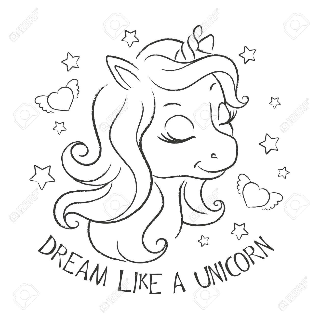 Art. Cute Unicorn. Coloring Pages. Fashion Illustration Print ...